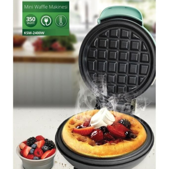 Kiwi MİNİ Ksm-2400W Yapışmaz Plakalı Waffle Makinesi Mavi