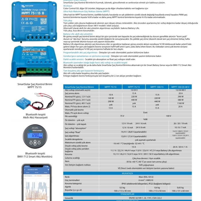 Victron 12/24/48V 20A MPPT Solar Şarj Kontrol Cihazı SCC110020160R
