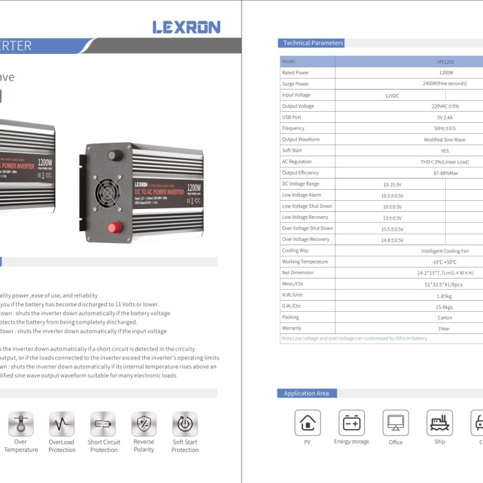 Lexron 12V 1200W Modifiye Sinüs İnverter