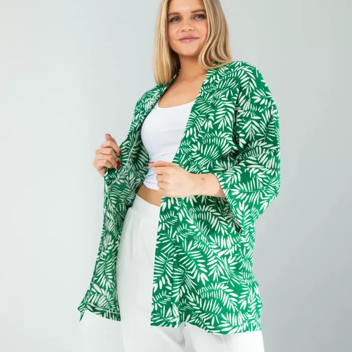 Çiçek Desen Yeşil Kimono