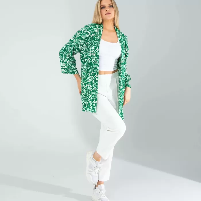 Çiçek Desen Yeşil Kimono
