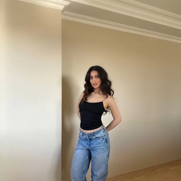 Siyah ZRA Model Poliamid İp Askı Bluz