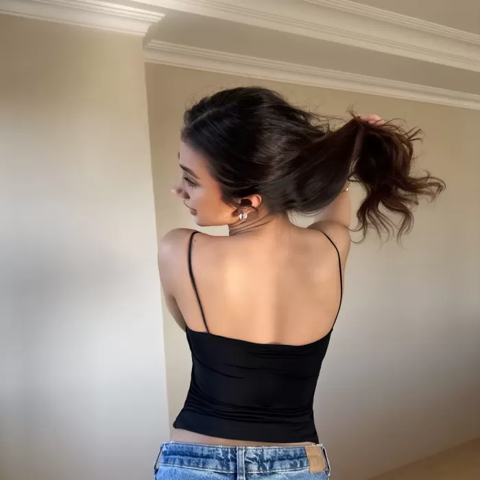 Siyah ZRA Model Poliamid İp Askı Bluz
