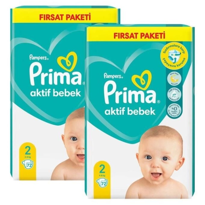 Prima Bb Aktif Bebek 2 Beden 144 Adet Aylık Fırsat Paketi 31750