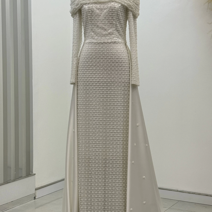 Omuz Drape Detaylı Griselda Abiye - Beyaz
