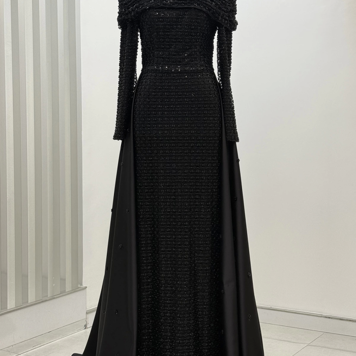 Omuz Drape Detaylı Griselda Abiye - Siyah