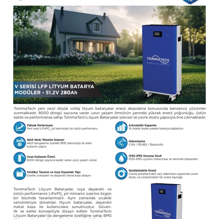 Tommatech 51.2V 280 Ah LFP Lityum Batarya