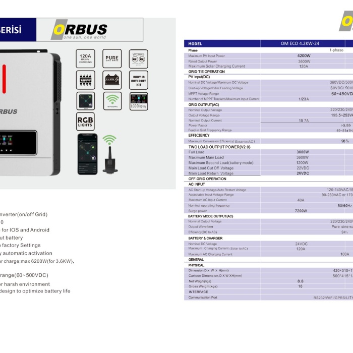 Orbus Eco 6.2 Kw 48 V Mppt Akıllı İnverter