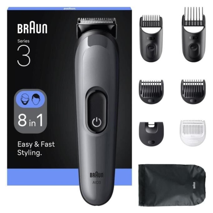 Braun  AIO3540 Hepsi Bir Arada Series 3, 8’i 1 arada Tıraş Kiti, Keskin Bıçak, 14 Uzunluk