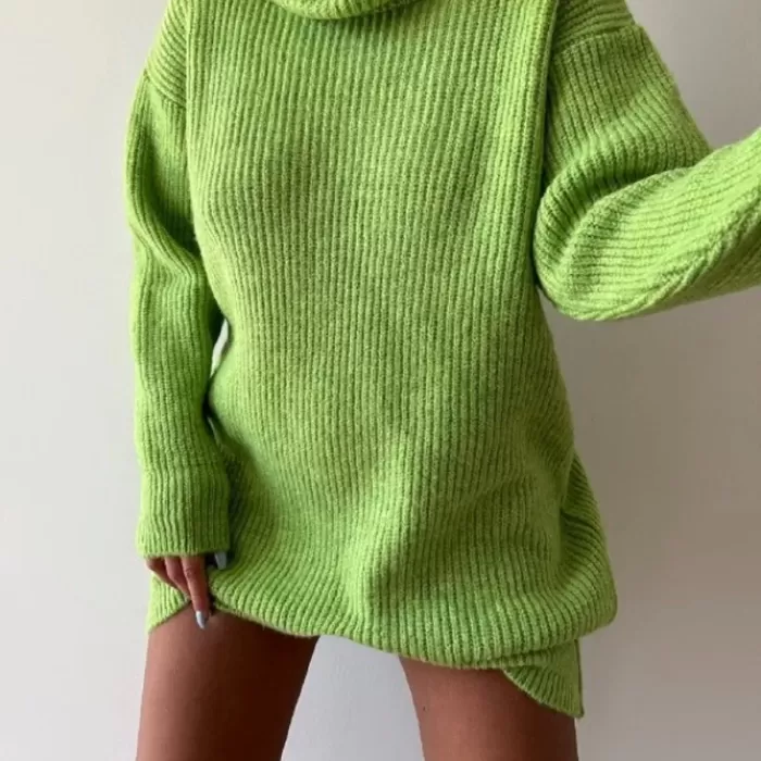 Yeşil Boğazlı Triko Elbise