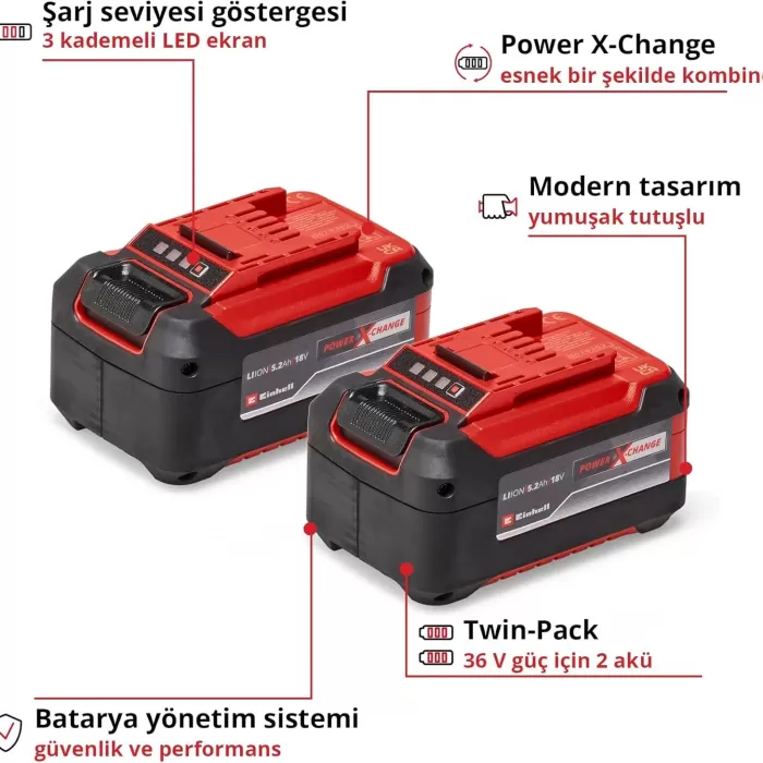 Einhell 2x18V 5,2 Ah Power-X-Change Twinpack Akü - 4511526