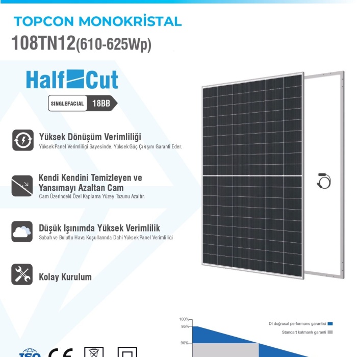 TommaTech 620 W 144 PM Diamond Bifacial Half Cut Topcon Güneş Paneli