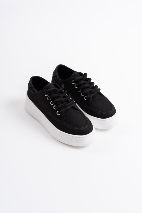 Glown Kadın Siyah Keten Spor Ayakkabı