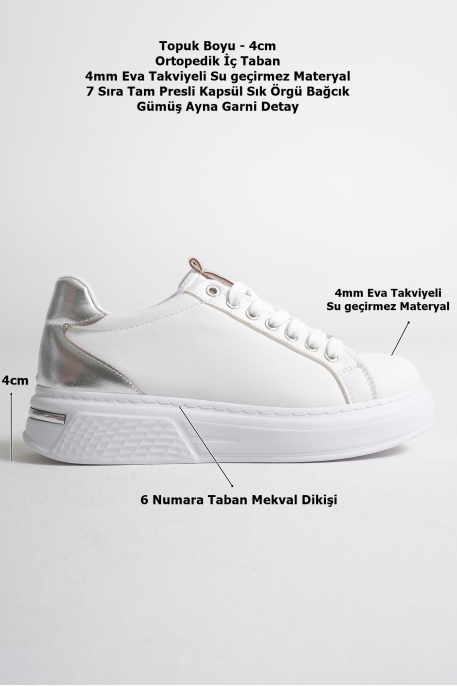 Vega Gümüş Detaylı Beyaz Kadın Spor Ayakkabı