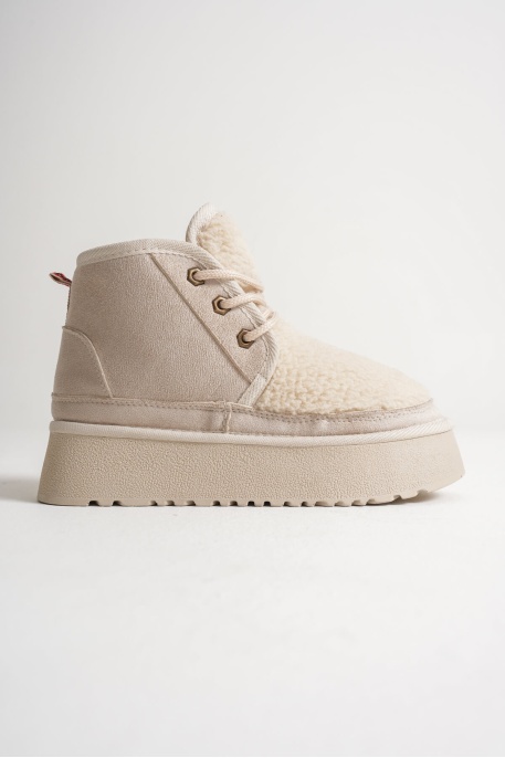 Loana Kadın Kürklü Bej Kışlık Kalın Tabanlı Bot