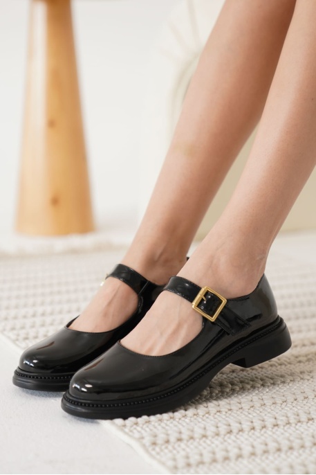 Briana Siyah Rugan Toka Detaylı Mary Jane Ayakkabı