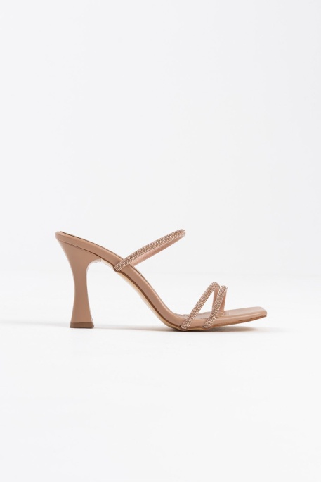 Alvina Nude Taşlı İnce Bantlı Kadın Topuklu Terlik