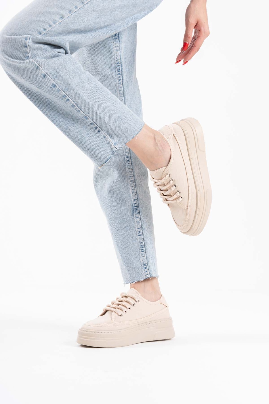 Glown Kadın Bej Keten Spor Ayakkabı