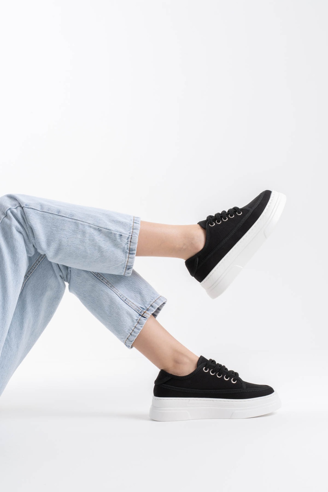 Glown Kadın Siyah Keten Spor Ayakkabı