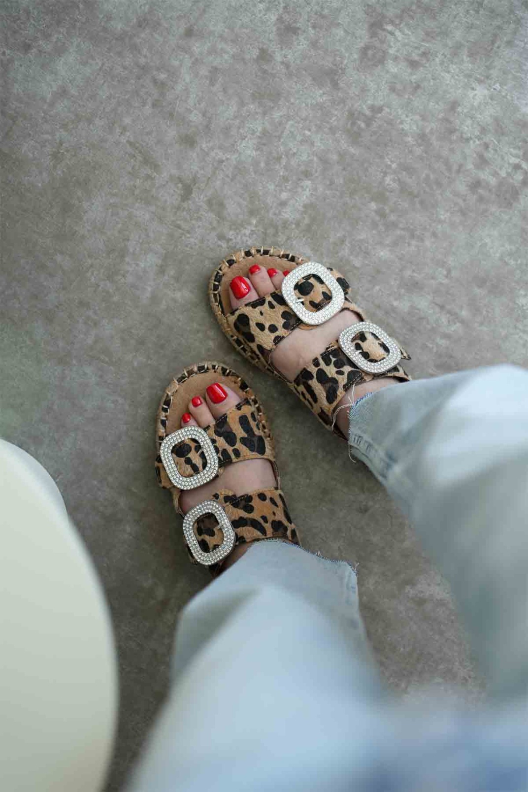 Tyna Süet Leopar Taşlı Kadın Terlik