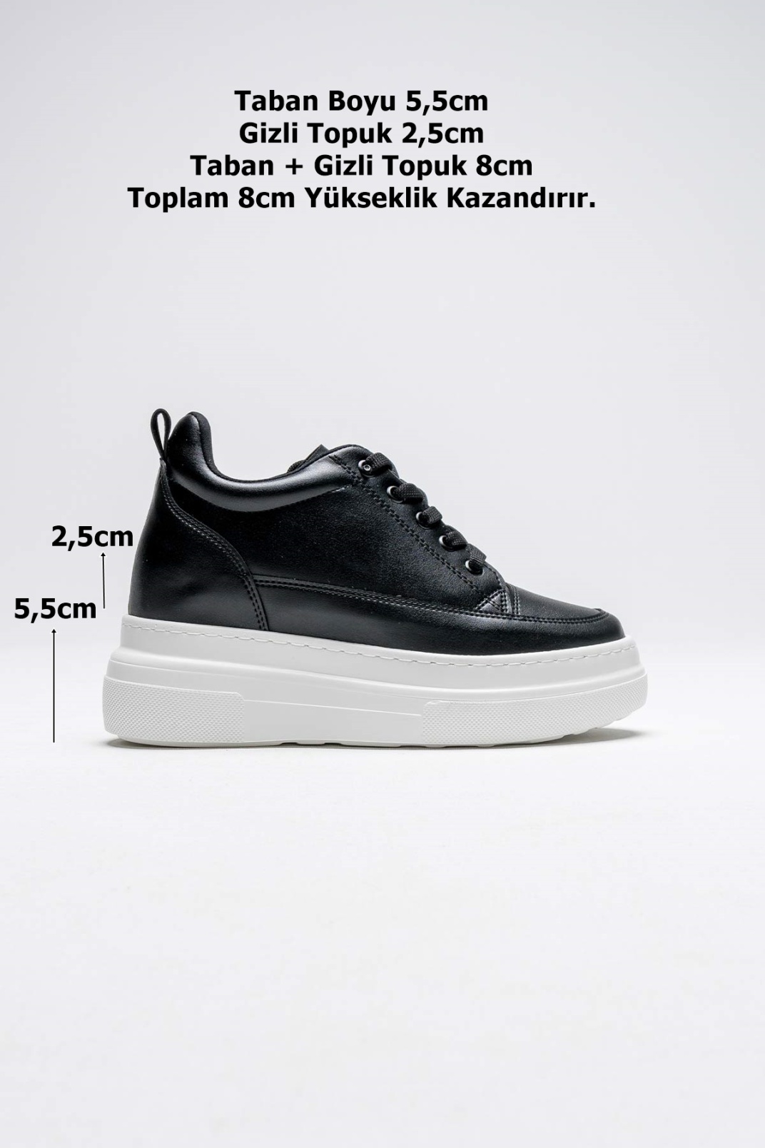 Lauren Kadın Gizli Topuk Beyaz Tabanlı Siyah Spor Ayakkabı