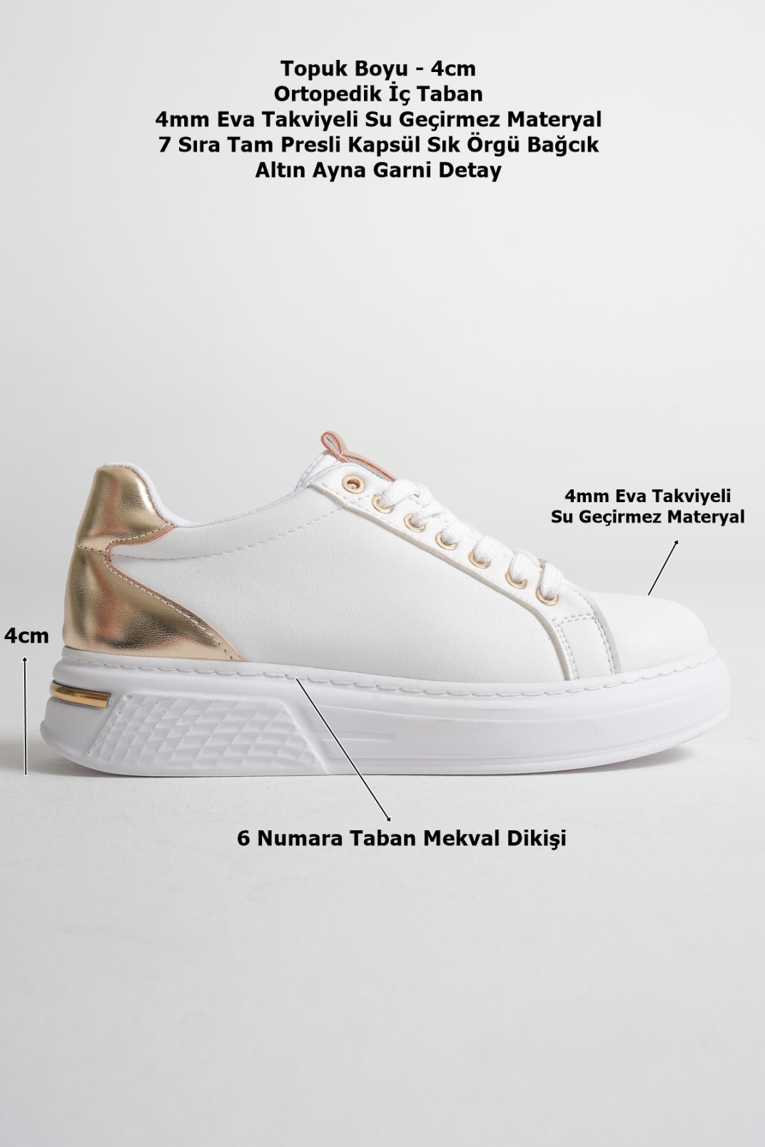Vega Altın Detaylı Beyaz Kadın Spor Ayakkabı