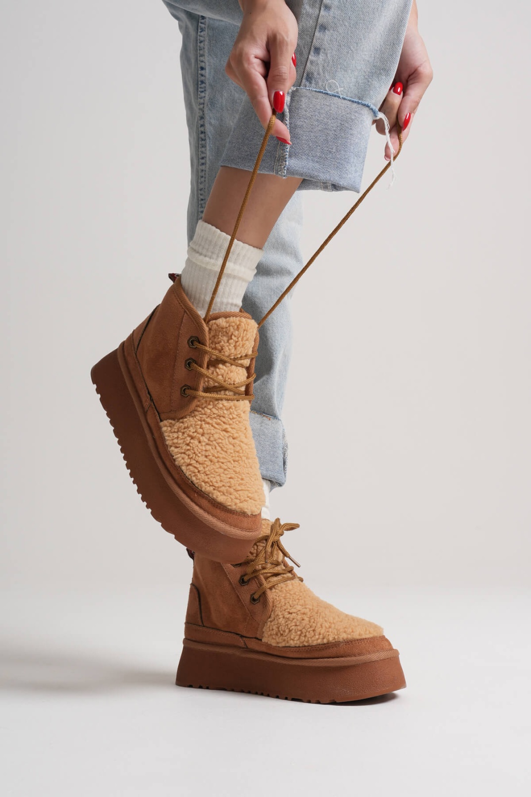 Loana Kadın Kürklü Taba Kışlık Kalın Tabanlı Bot