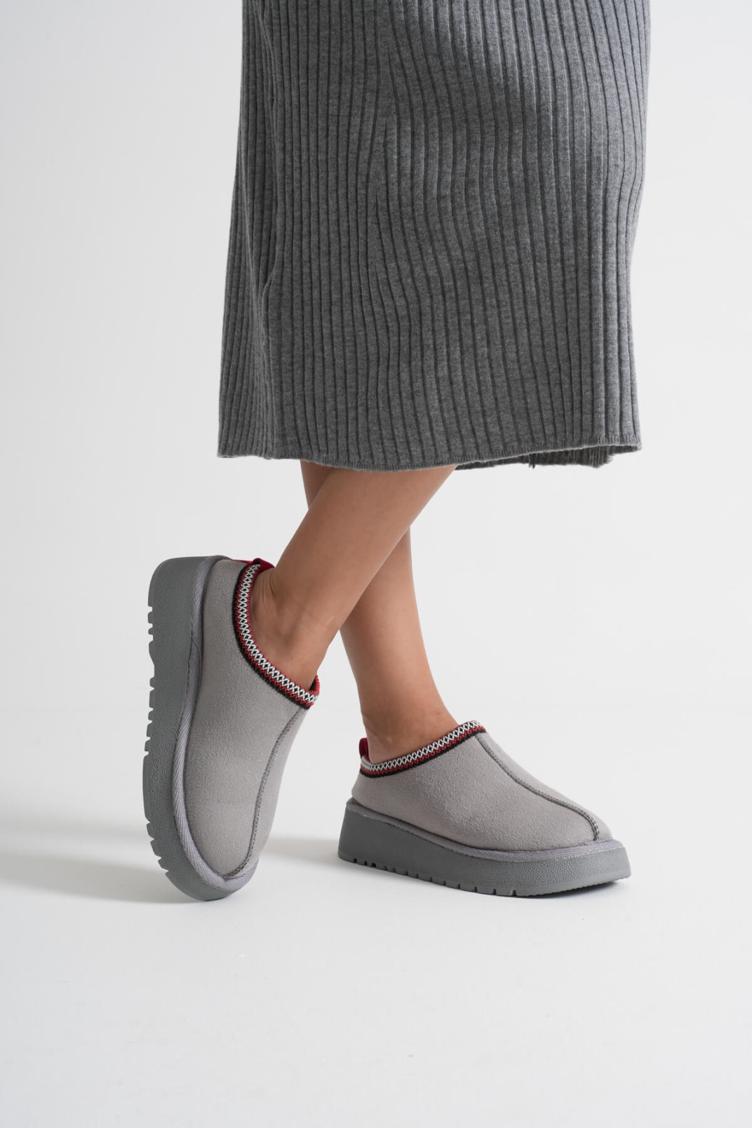 Elsa Kadın Gri Kışlık Kürklü Terlik