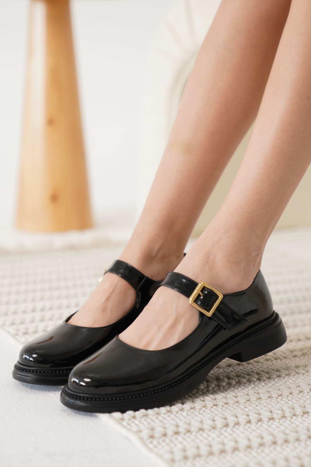 Briana Siyah Rugan Toka Detaylı Mary Jane Ayakkabı