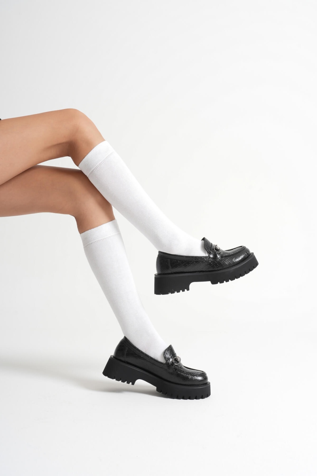 Lara Toka Detaylı Siyah Kroko Baskılı Günlük Loafer Ayakkabı