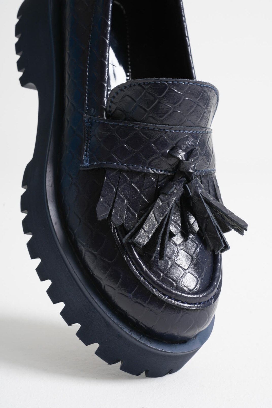 Mina Kadın Günlük Lacivert Kroko Baskılı Loafer Ayakkabı