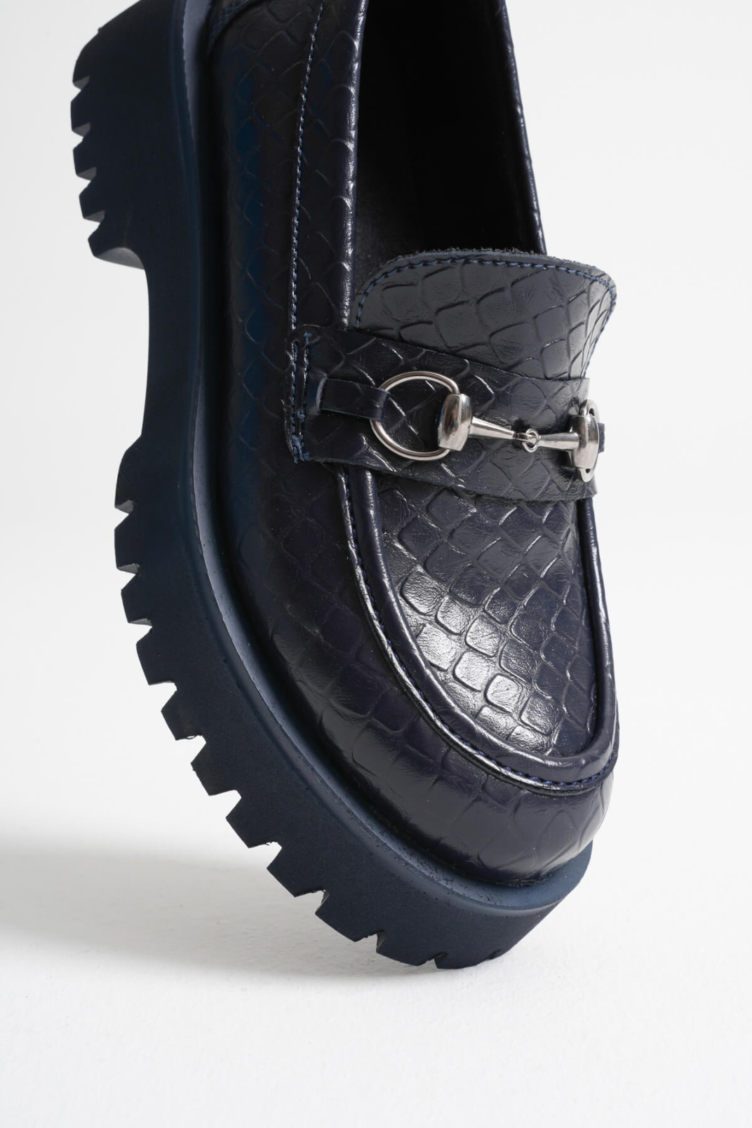 Lara Toka Detaylı Lacivert Kroko Baskılı Günlük Loafer Ayakkabı