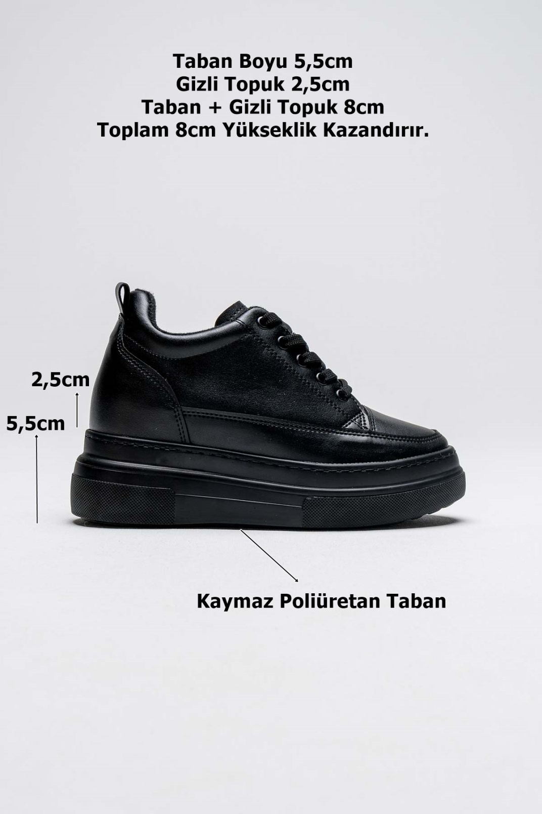 Kadın Gizli Topuk Siyah Spor Ayakkabı