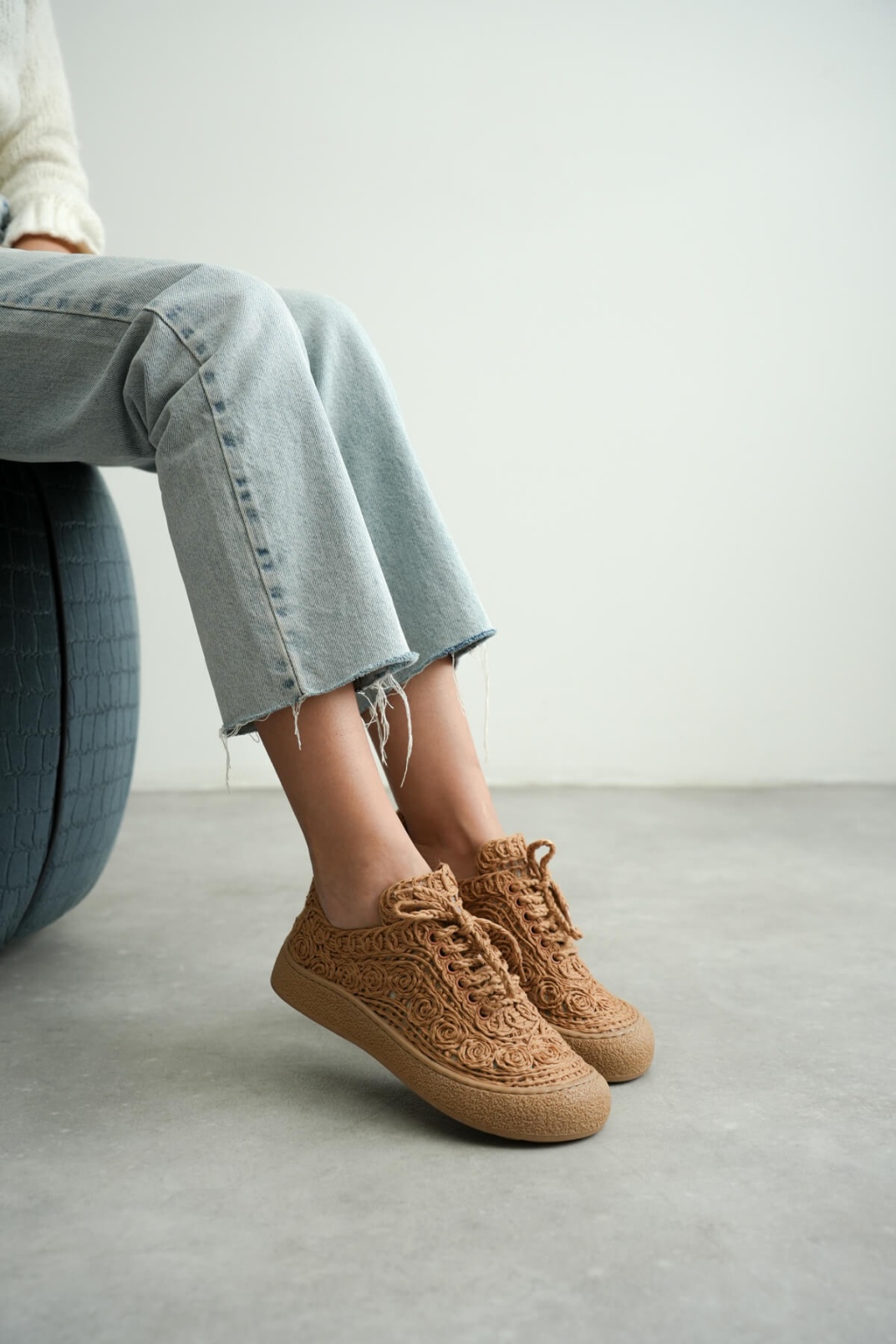 Kadın Taba Örgü Detaylı Günlük Sneaker Rahat ve Hafif Spor Ayakkabı TR01MY01D