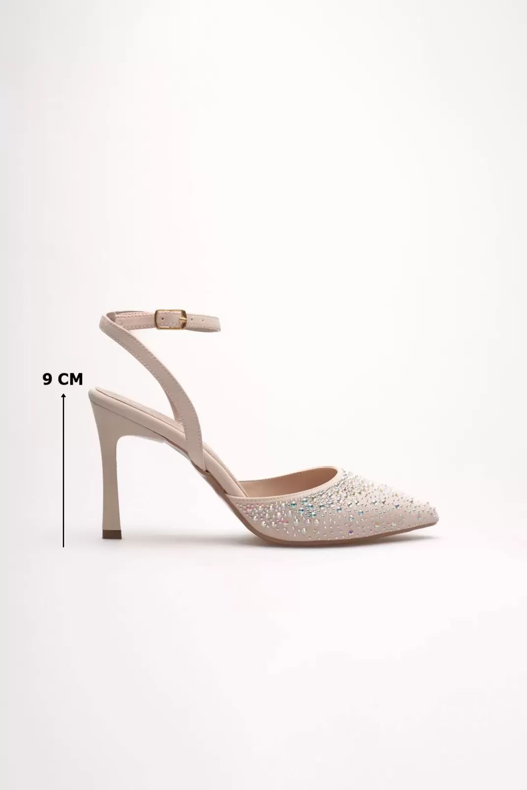 Kadın Bej Taşlı Topuklu Ayakkabı TR08MS22B