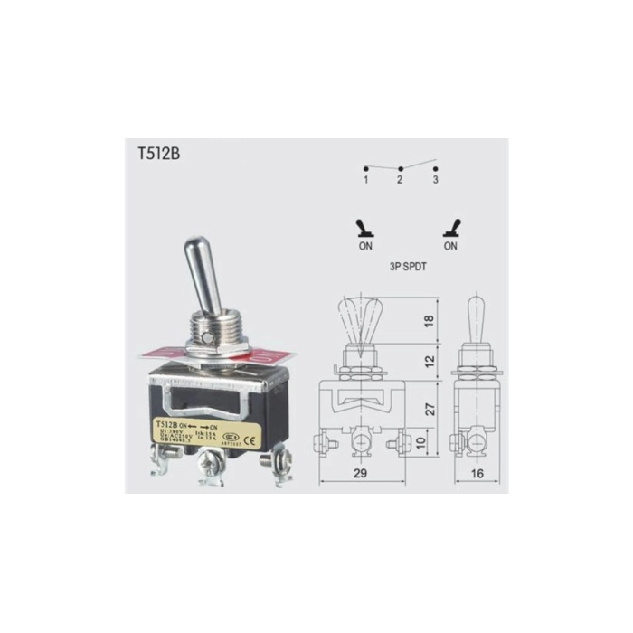 ISISO ON-ON KALICI 3 PİN TOGGLE ANAHTAR T512B(KDV DAHİL FİYAT)