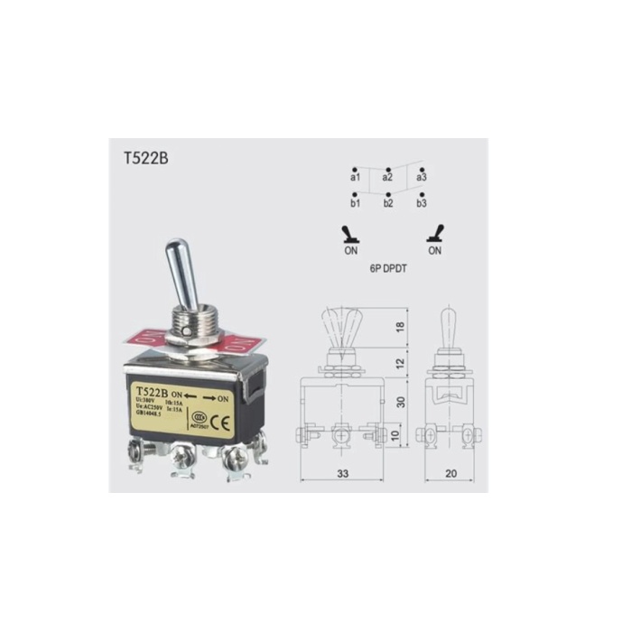 ISISO ON-ON KALICI 6 PİN TOGGLE ANAHTAR T522B(KDV DAHİL FİYAT)