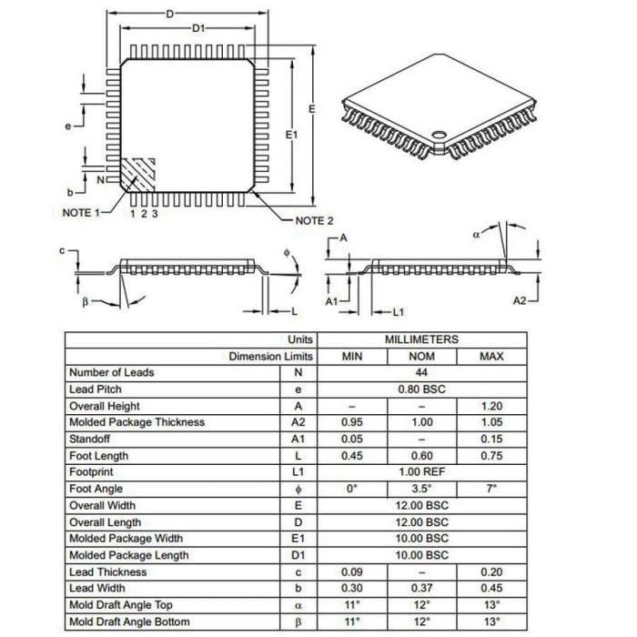 PIC18F4525 I/PT SMD TQFP-44 8-Bit 32MHz Mikrodenetleyici