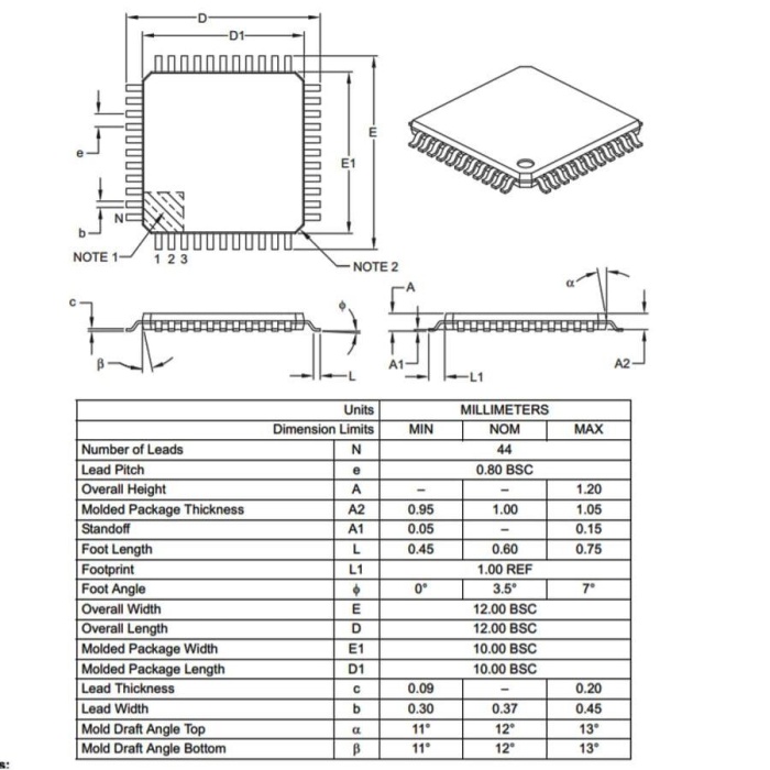 PIC18F46K22-I/PT SMD 8-Bit 64MHz Mikrodenetleyici TQFP-44