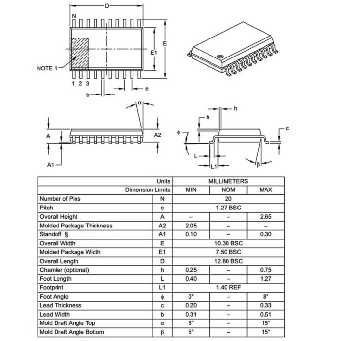 PIC16F1508 I/SO SMD SOIC-20 8-Bit 20MHz Mikrodenetleyici