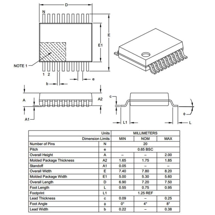 PIC16F1508 I/SS SSOP-20 SMD 8-Bit 20MHz Mikrodenetleyici