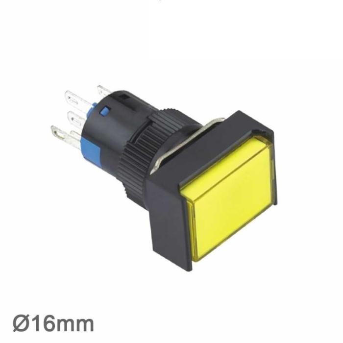 16mm Kalıcı Buton / Anahtar Kırmızı 1NO/1NC Dikdörtgen