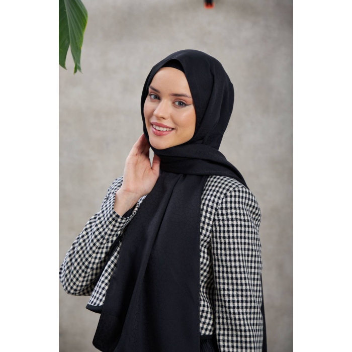 Alesa Desen İpeksi Jakar Şal Siyah