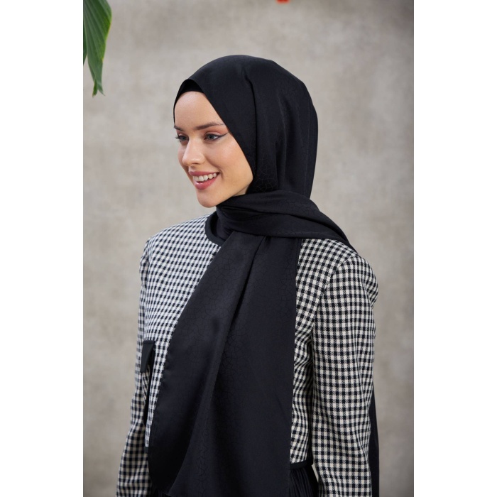 Alesa Desen İpeksi Jakar Şal Siyah