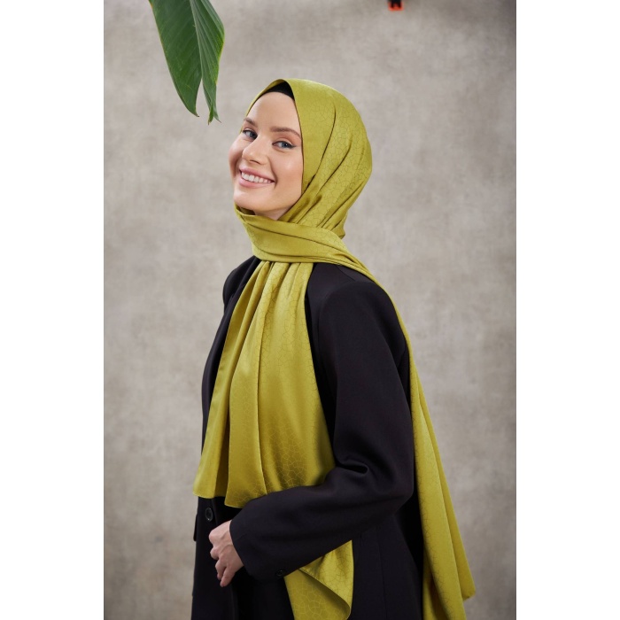 Alesa Desen İpeksi Jakar Şal Yağ Yeşili