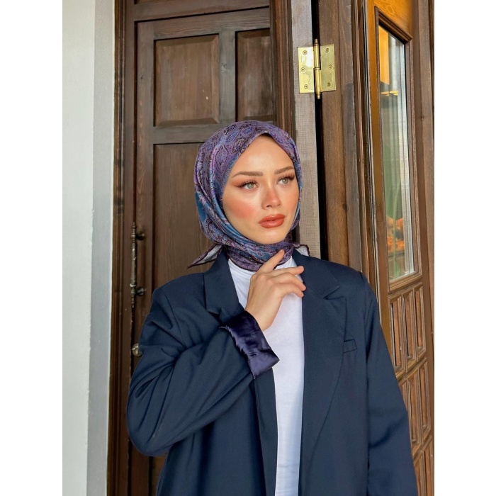 İpekhan Etnik Serisi Pembe Lacivert Pamuk Eşarp