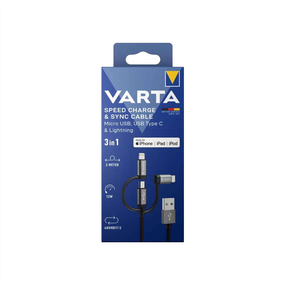 Varta VARTA Şarj Kablosu 2m 3IN1 Şarj Kabloları