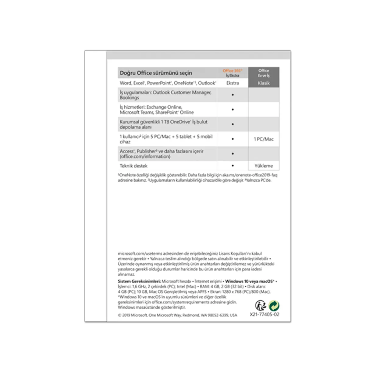 MICROSOFT Office Ev ve İş 2021 Türkçe Bilgisayar Çevre Birimleri