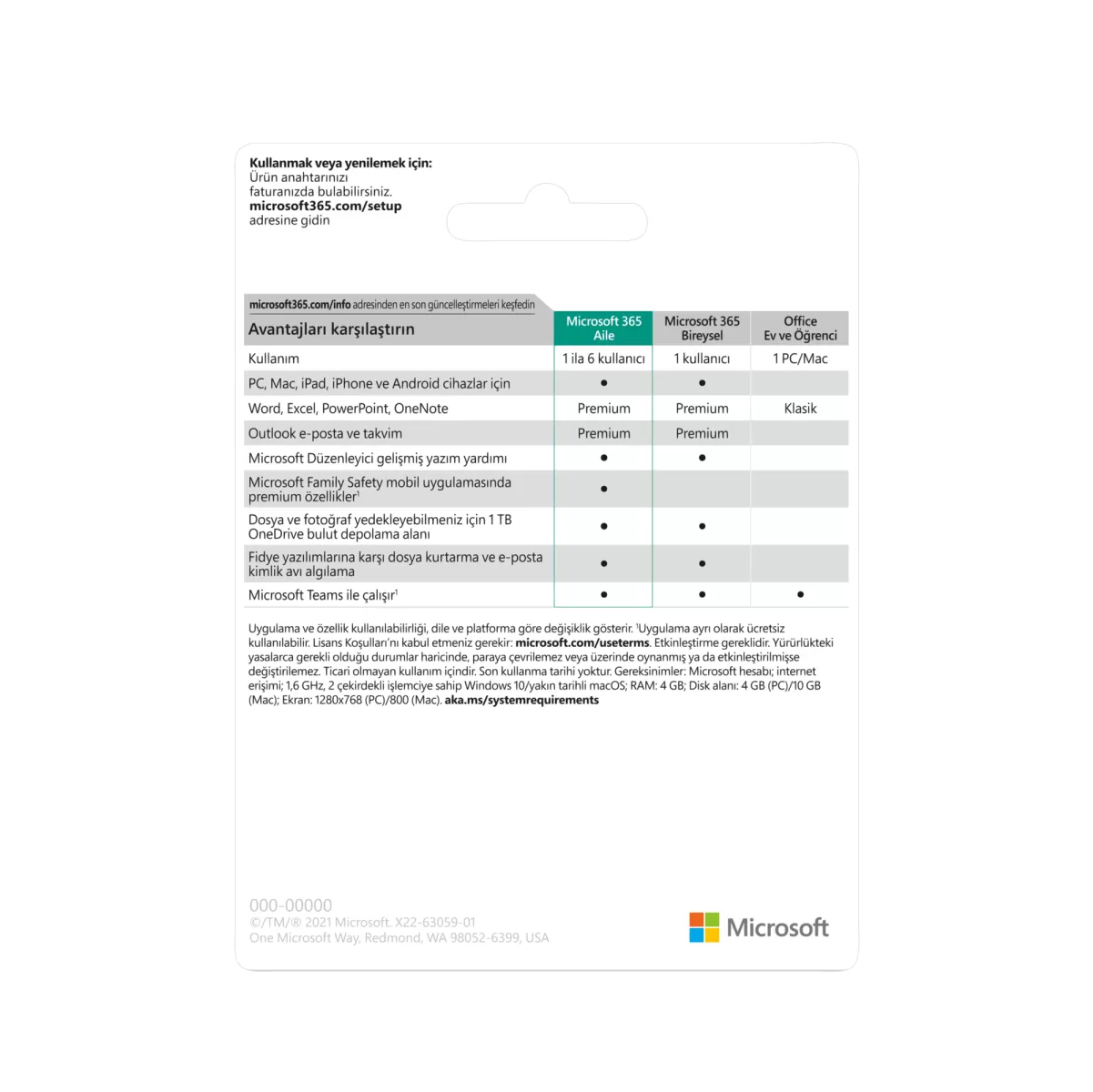 MICROSOFT Microsoft 365 Aile Türkçe Bilgisayar Çevre Birimleri