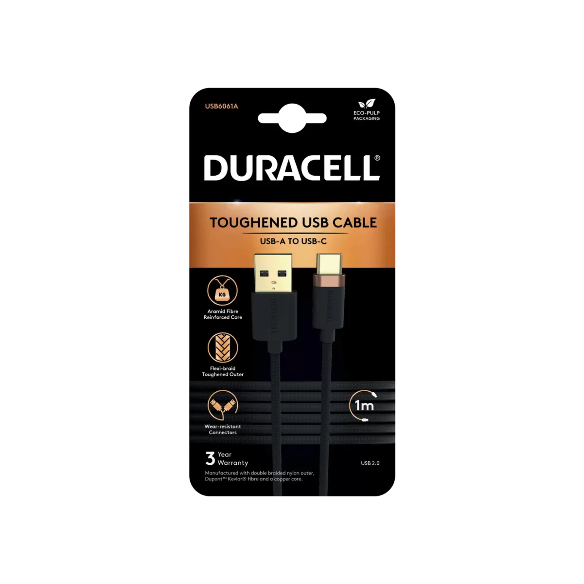 Duracell DURACELL 1M  CABLE BLACK USB A-C Şarj Kabloları